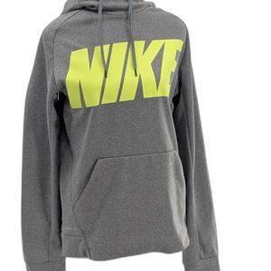 Nike Therma Fit Performance Gray Neon Yellow Sweatshirt Hoodie Size Small